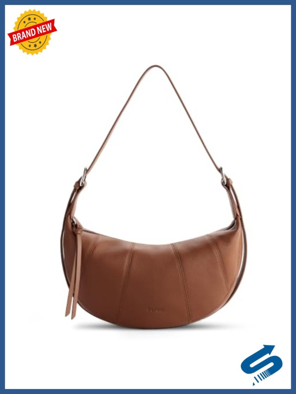 Genuine Leather Crescent Crossbody Bag with RFID Blocking